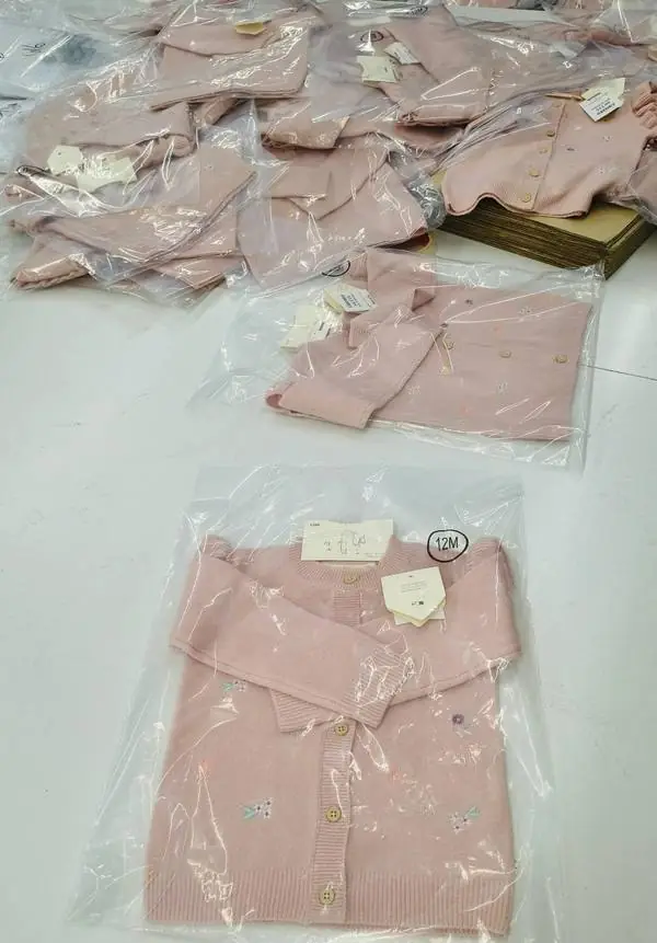 Packed cardigans ready for shipment from a Bangladesh knitwear supplier